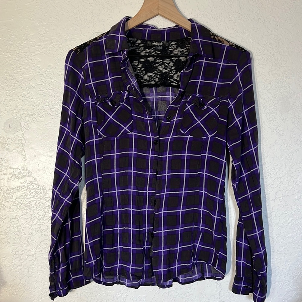 Southpole size M purple plaid long sleeve blouse